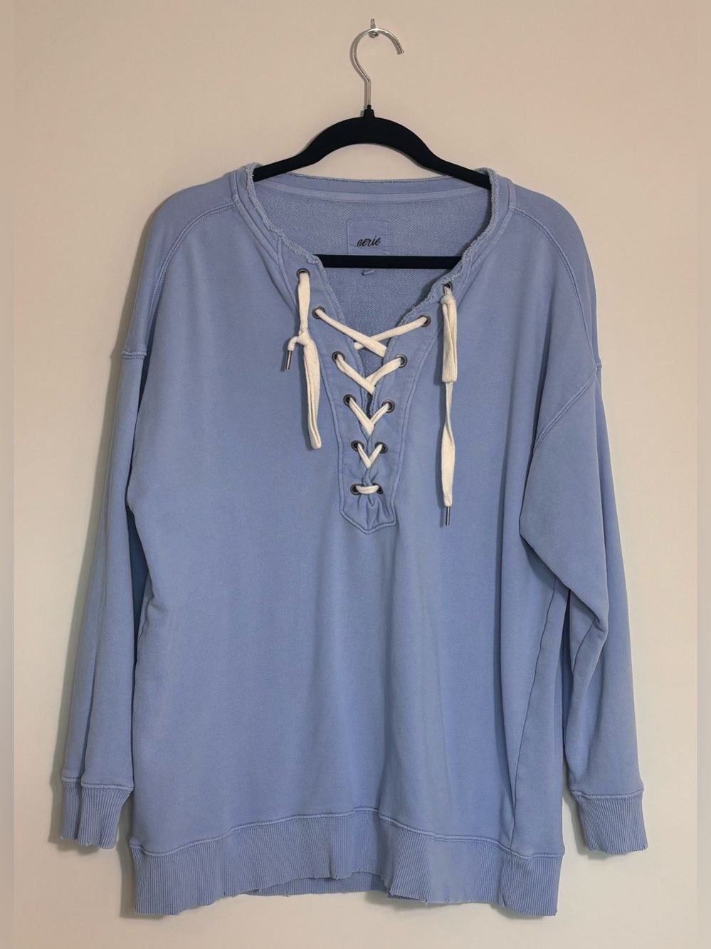 Aerie Lace-Up Oversized Crew Sweatshirt Cream Size Small - Picture 2 of 6